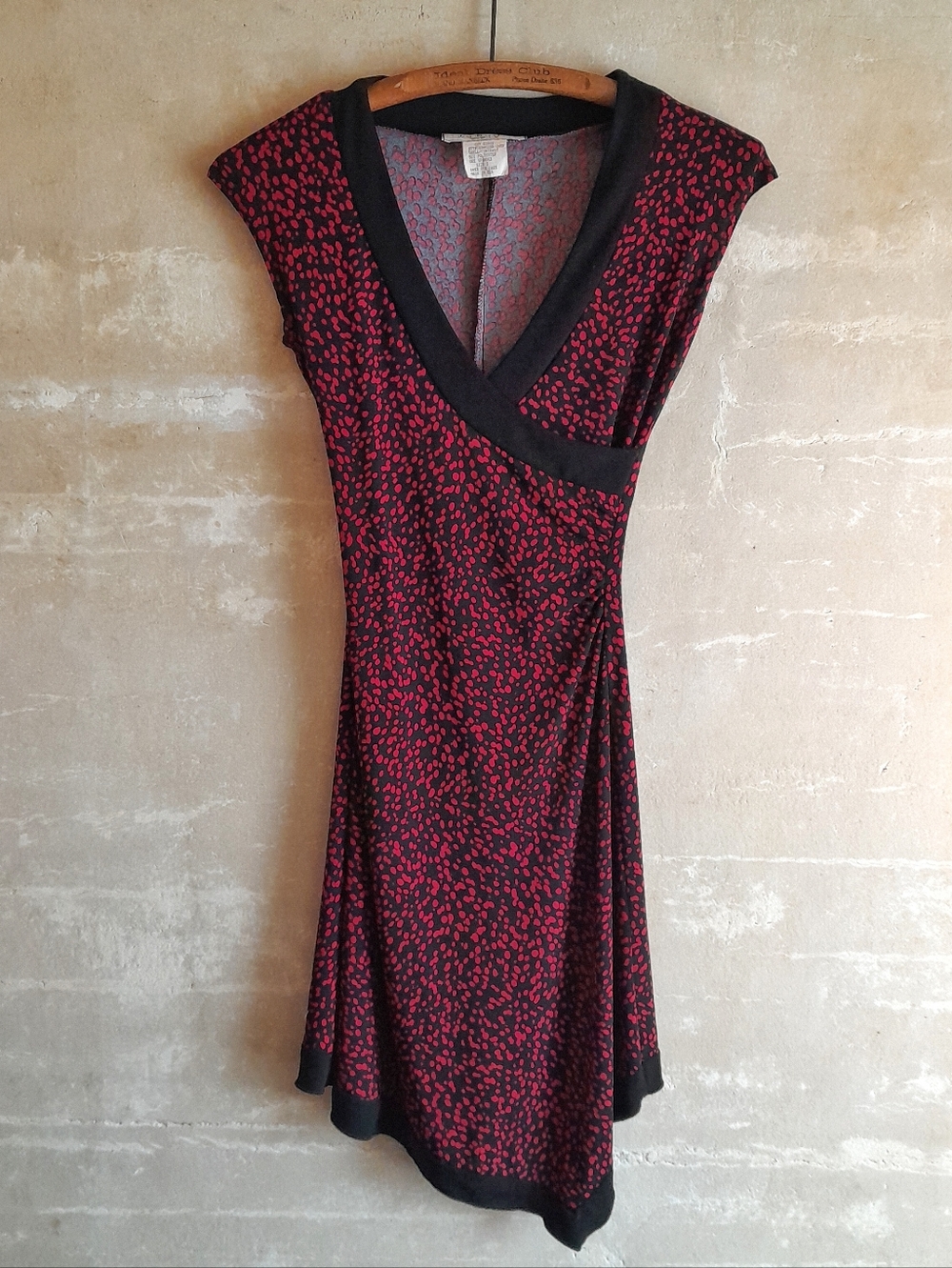 531a. black & red vintage La Belle polka dot asymmetrical 90s y2k mini dress, S